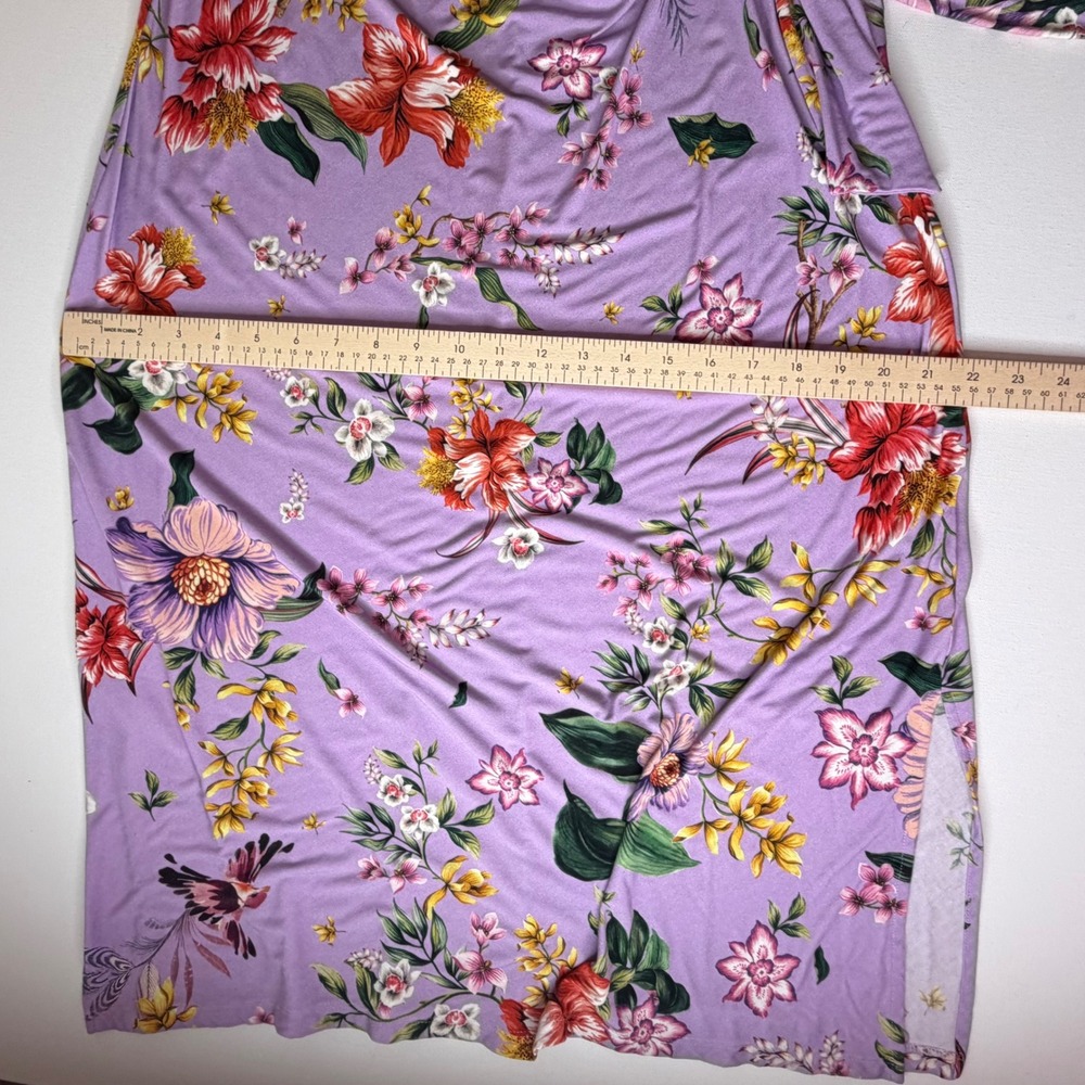 Johnny Was Janie Favorite Side Tie Knit Dress Medium Purple Floral Bird Stretch - Picture 12 of 13